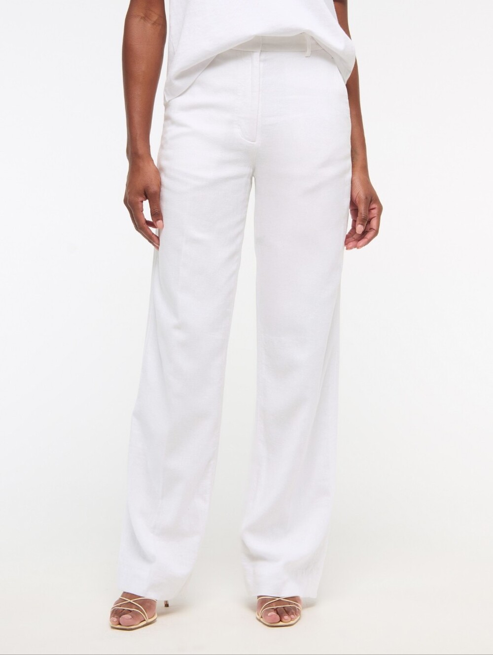 Abercrombie & Fitch A&F Sloane Linen High Rise Wide Leg Pants, White 34 Short